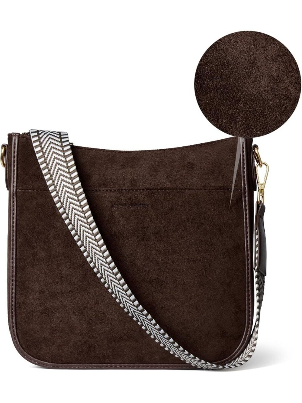 Women's Suede Coffee Fashionable Crossbody Bags Trendy Wide Shoulder Strap Bags - Picture 6 of 6